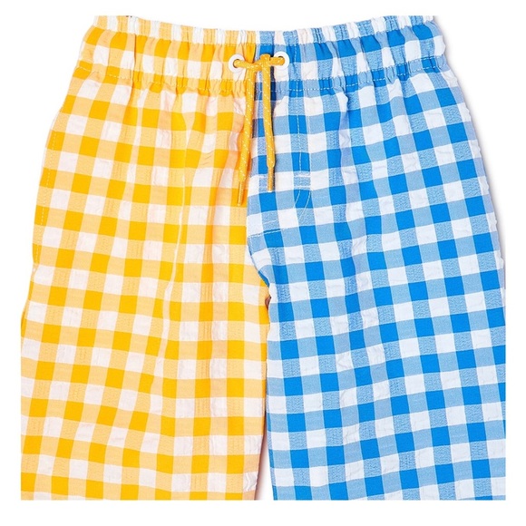 Boy’s yellow & blue checkered print UPF 50+ Quick-drying swim trunks size XL - Picture 1 of 5
